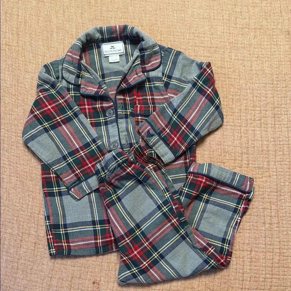 Red & Gray Plaid Kids Pajama Set